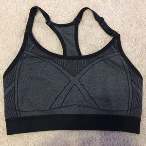 Gray and black sports bra